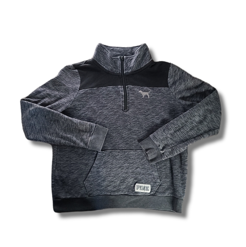 𝅺VS PINK Heathered Dark Grey Black Quarter-Zip Pullover Sweatshirt